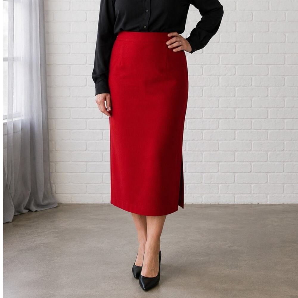 Sag Harbor Red Wool Blend Midi Pencil Skirt Women’s Size 12 Lined Classic